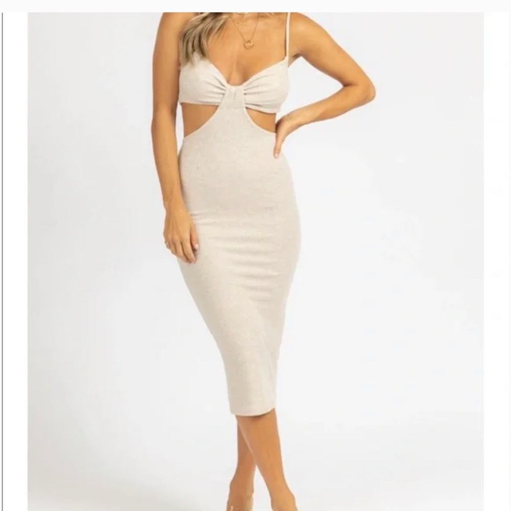 L’abeye Endless Blu Oatmeal Cutout Open Back Midi Dress